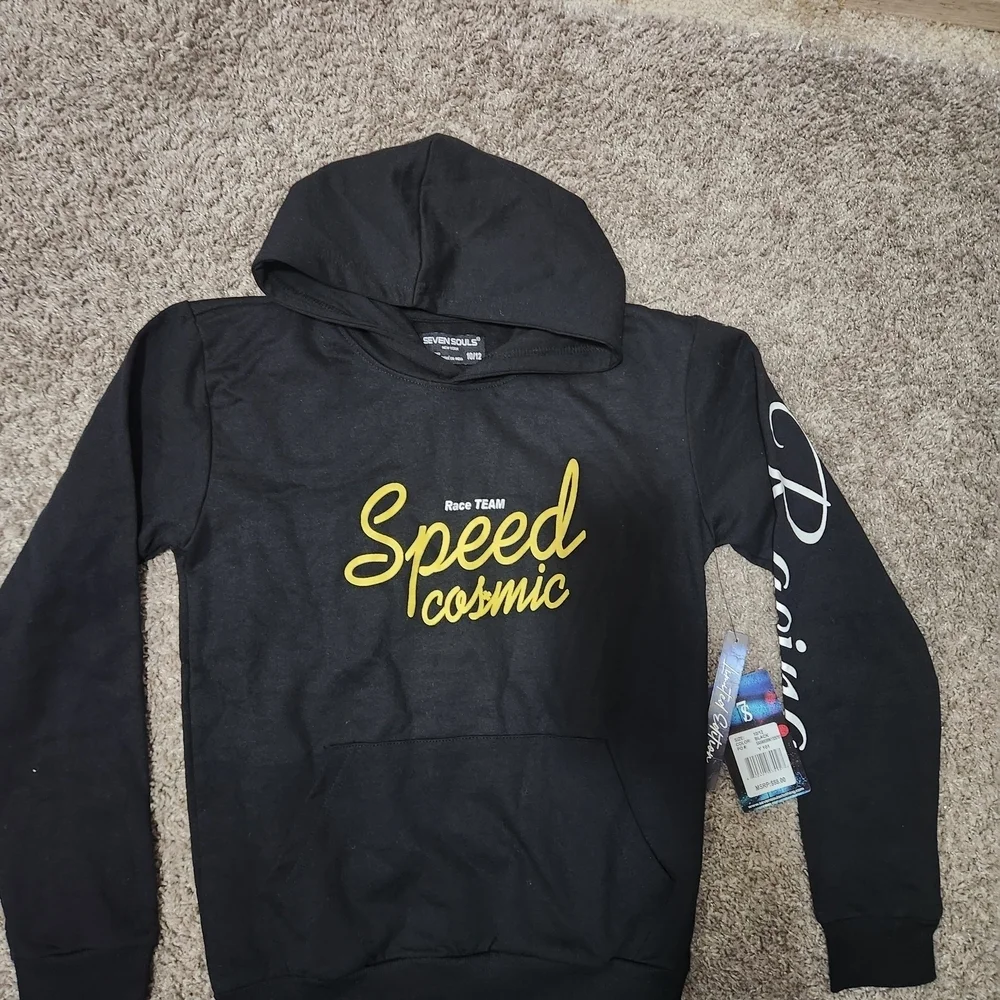 Boys' Black Hoodie with Yellow 'Speed Cosmic' Graphic 10/12
